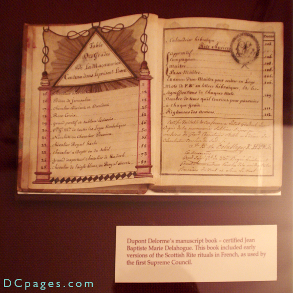 Robert Burns Library - Dupont Delorm's manuscript book - certified Jean Baptiste Marie Delahogue. This book included early versions of the Scottish Rite rituals in French, as used by the first Supreme Council.