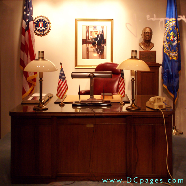 J. Edgar Hoover Law Enforcement Room includes Hoover's official desk and many mementos and memorabilia.