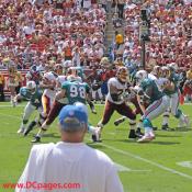 Washington Redskins 2007 Home Opener  QB Campbell goes back to throw but holds on to the ball too long.