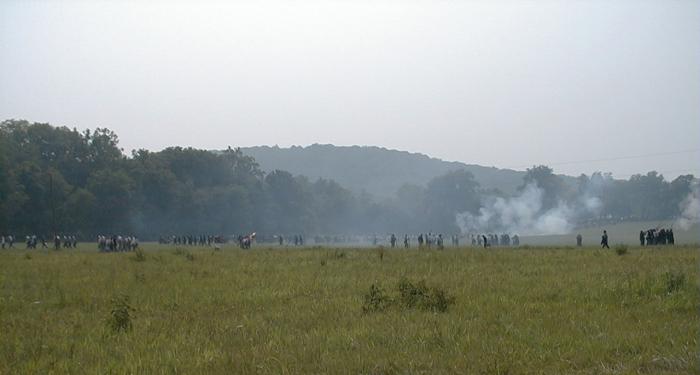 The First Battle of Bull Run: Off In The Distance.  Union General Irvin McDowell prepares to march his men across a small stream called Bull Run.    