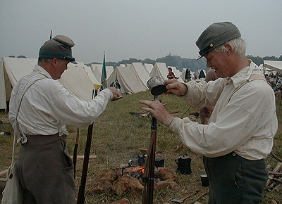 The First Battle of Bull Run:  Reloading.  Confederate forces were too disorganized to pursue the routed Union troops.  