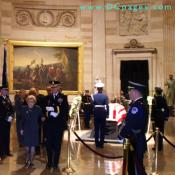 Maj. Gen. Guy C. Swan III escorts Betty Ford out of the United States Capitol Rotunda.