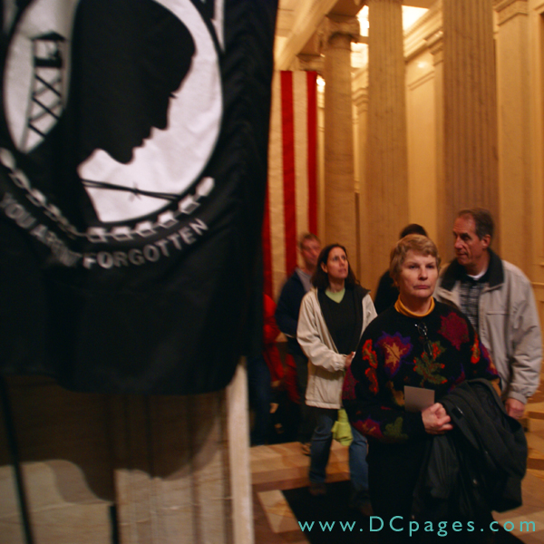 A P.O.W. flag is draped on the West wall of the Capitol Rotunda. This was one of three entrances to pay respects to President Ford.