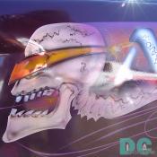 Wicked scull graphic on the side of rookie racer's mini dragster.