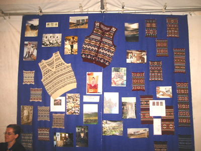 A wall full of examples of Scottish Knitting.