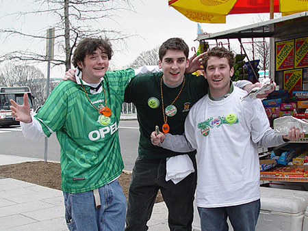 Three guys from Philly display their Saint Patrick's Day spirit.