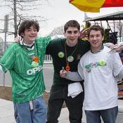 Three guys from Philly display their Saint Patrick's Day spirit.
