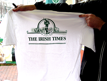 Kelly's, The Irish Times display their Saint Patrick's Day tee-shirt