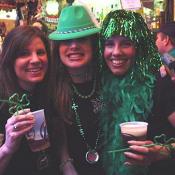 "Slàinte!" These green dressed ladies give a Gaelic toast to your health (pronounced "sLAWN-cha").