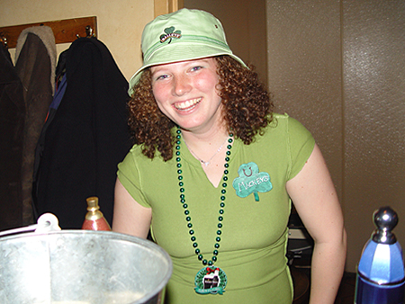 Mackey's bartender wearing green. 

Q: Why did the barmaid champagne?

A: Because the stout porter bitter.
