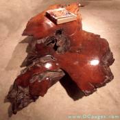 Wonderful fluid Redwood Slab coffee table mounted on finely articulated redwood root base. Circa 1970. American. 96"L x 36"W x 17"T.