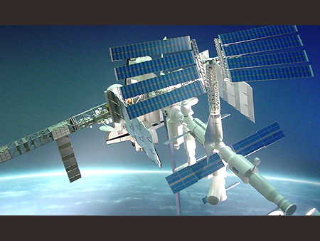Here is a model of the first international Mir Space Station.