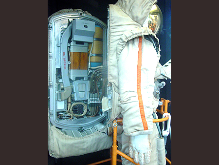 If the Russians ever made it to the moon, this is a Russian lunar suit, notice the hatch at the back of the suit, this helps to get in and out of the suit.
