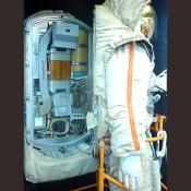 If the Russians ever made it to the moon, this is a Russian lunar suit, notice the hatch at the back of the suit, this helps to get in and out of the suit.