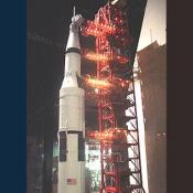 The largest space vehicle ever built, the Saturn 5 Rocket.
