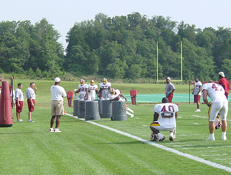 Next up trashcan drills for the Redskin RB's.