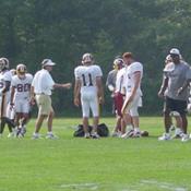 Spurrier talking things over with QB Patrick Ramsey and the rest of the offense.