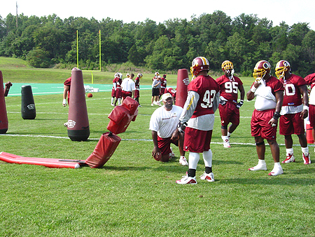 DT Jermaine Haley and the rest of the defense paying attention to instructions.