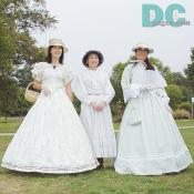 Ladies exhibited luxurious costumes of the latter half of the nineteenth century in the U.S. 