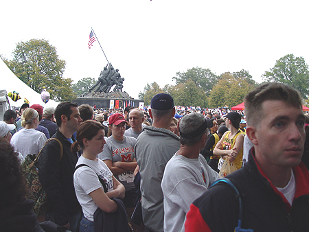 The marathon both begins and ends at the Marine Corps Iwo Jima Monument. 