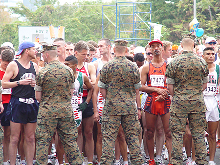 Runners start getting impatient before the race.