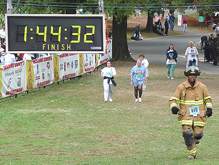 A brave DC fireman completes the 5K race in just under two hours.