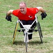 Many handicap people participated in the racing by using Racing Wheelchairs.