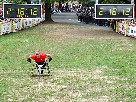Wheelchair racers compete in a variety of track and road races.