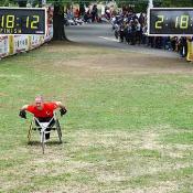 Wheelchair racers compete in a variety of track and road races.