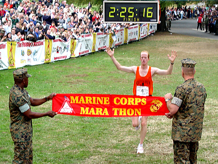 Peter Sherry, a 35-year-old Great Falls, Virginia native, was the first man to cross the finish line.