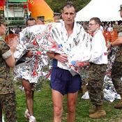 Marine's passed out space blankets to keep the runner's warm after the race.