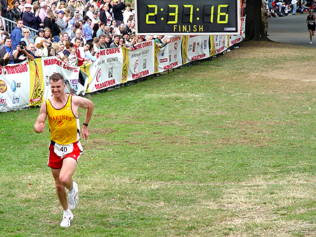 The first Marine to come through the finish line had a time of just over two and a half hours.