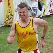 26.2 miles was a big challenge even for this Marine. He was the first Marine to cross the finish line.
