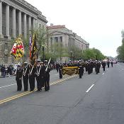 2003 Cherry Blossom Festival: high school drill team students lead the march down Constitution Avenue.  