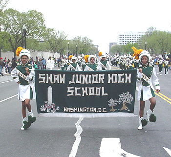 2003 Cherry Blossom Festival: Erma Withers, Principal of Washington D.C's Shaw Junior High School, sends her marching band to help celebrate the Cherry Blossom Festival.  