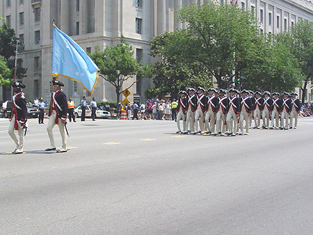 Colonial soldiers marching by