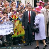 Virginia State Capitol, Richmond, Virginia - Her Majesty Queen Elizabeth, II greeted by children with flowers.