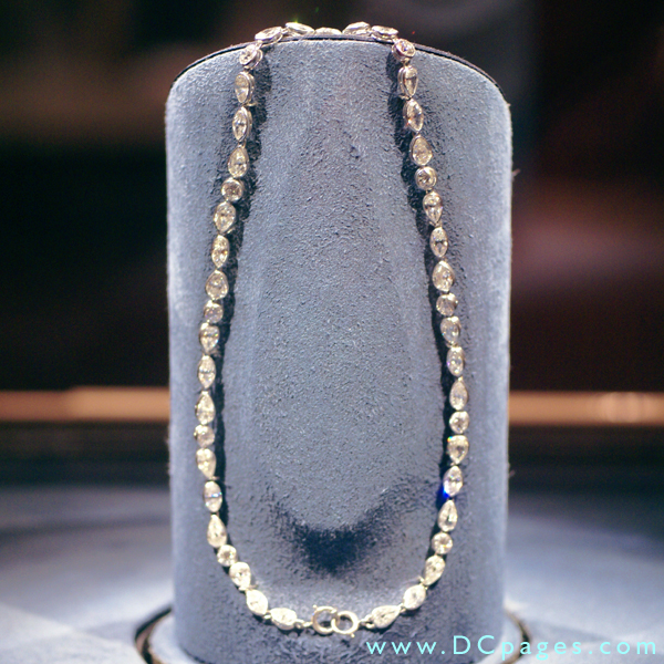 A back view of the Hope Diamond necklace.