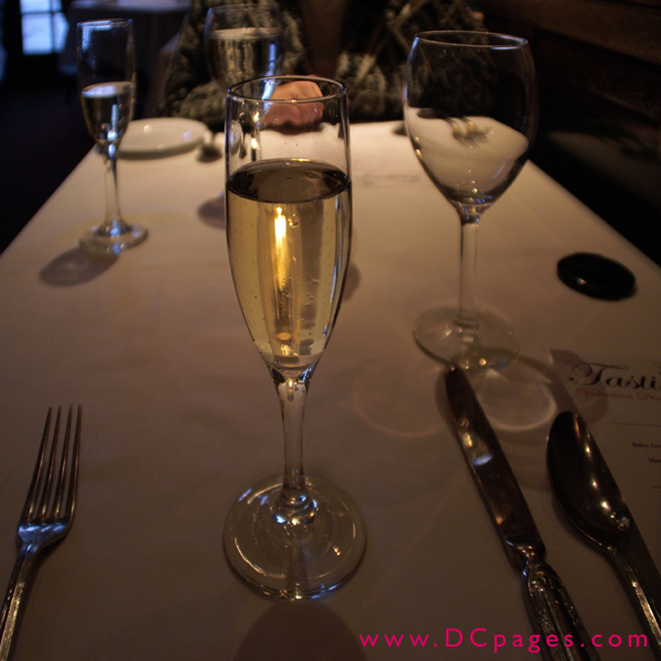 Unlimited champagne was served throughout the meal.
