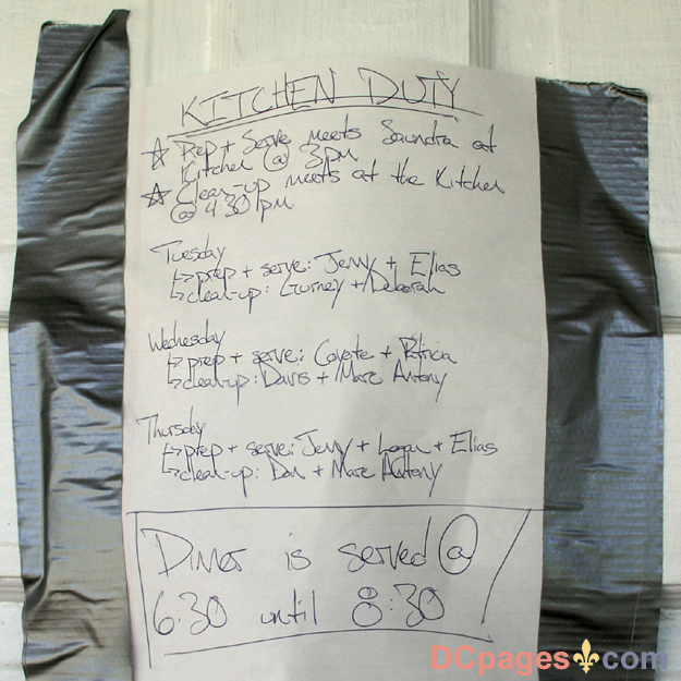 August 2, 2007 - Ninth Ward of New Orleans - Common Ground Relief - Kitchen Duty Roster