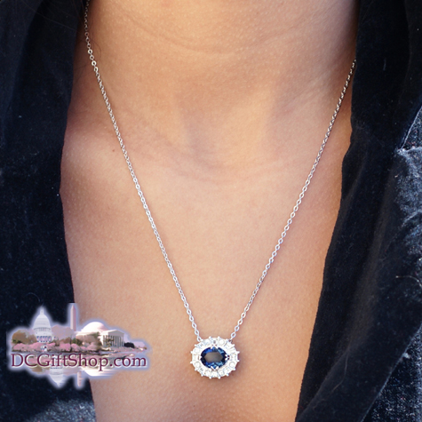 Austrian crystal pendants are adapted from the original Hope Diamond. Eight round and eight princess cut crystals surround the center blue crystal.


To purchase the Hope Diamond Pendant visit www.DCGiftShop.com