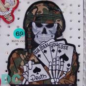The Death Dealer motorcycle jacket patch, one of many