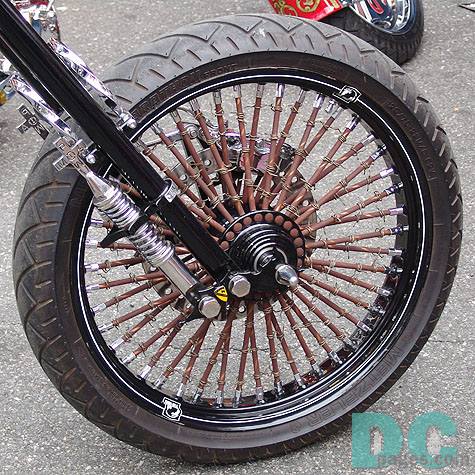 One of the things I like about Orange County Choppers is the type of rubber they put on their custom rides, also look at the barb wire spokes.