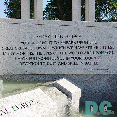 Dedication Stone - D-DAY JUNE 6, 1944 - YOU ARE ABOUT TO EMBARK UPON THE GREAT CRUSADE TOWARD WHICH WE HAVE STRIVEN MANY MONTHS. THE EYES OF THE WORLD ARE UPON YOU... I HAVE FULL CONFIDENCE IN YOUR COURAGE, DEVOTION TO DUTY AND SKILL IN BATTLE.
