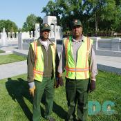 Robert and Martin of the National Park Service, Department of Roads of Trials, Maintenance Division, are installing signs around the Memorial. "The Memorial is a blessing that is long overdue."