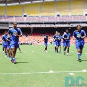 The players of MLS EASTERN were warming up during the half time.
