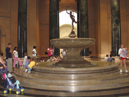 The front atrium of the museum houses a large bronze fountain of the greek god Mars.  Children on field trips use this central location to gather before their designated tours.