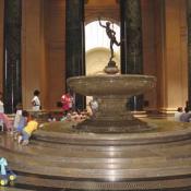 The front atrium of the museum houses a large bronze fountain of the greek god Mars.  Children on field trips use this central location to gather before their designated tours.