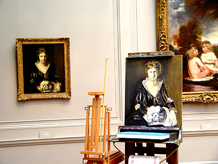 While viewing the galleries, one can find art easels throughout the National Gallery of Art.  Modern artists find inspiration from past paintings such as this one of Miss Beatrix Lister orginially by Sir Joshua Reynolds.