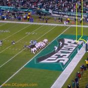 Eagles kicker attempts the extra point.